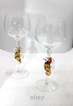 Set Of 3 Home Essentials Hand Blown Seahorse Stem Wine Glass Goblet 9 Pre-owned