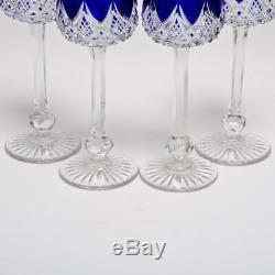 Set Of (4) Baccarat Colbert Cut To Clear Wine Glasses Cobalt Blue