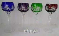 Set Of 4 Multi Color To Clear Crystal Cut Glass Wine Goblets Bohemian Beautiful