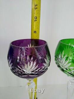 Set Of 4 Multi Color To Clear Crystal Cut Glass Wine Goblets Bohemian Beautiful