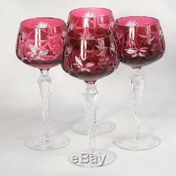Set Of 4 Nachtmann Traube Cut To Clear Wine Goblets Cranberry/red 8 High