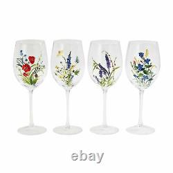 Set Of 4 Pier1 Wildflower Hand Painted Wine Glasses Bnib