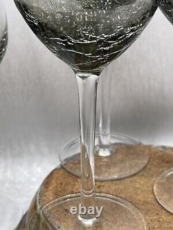 Set Of 4 Pier 1 Hand Blown Green/gray Crackle Stem Wine Glasses Goblets Retired