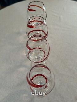Set Of 4 Pier 1 Red Swirl Line Balloon Bordeaux 8.5 Wine Glasses Retired