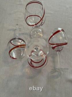 Set Of 4 Pier 1 Red Swirl Line Balloon Bordeaux 8.5 Wine Glasses Retired