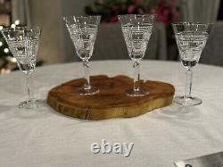 Set Of 4 Ralph Lauren Crystal Glen Plaid Classic 7 1/4 Wine Glasses 321762