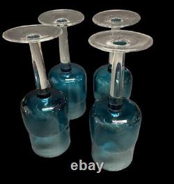Set Of 4 Retired Pier 1 Deep Teal Blue Wine Or Water Goblets Glasses