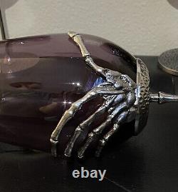 Set Of 4 Skeleton Hand Wine Glasses Purple Glass With Metal Halloween NEW