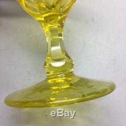 Set Of 6 Antique Lemon Uranium Glasses With Etched Grape & Vine Port Wine