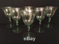 Set Of 6 Antique Uranium Glasses With Twisted Stem Port Wine