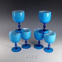 Set Of 6 Carlo Moretti Azure Blue & White Cased Wine Glasses Goblets, 5 7/8
