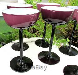 Set Of 6 Carlo Moretti Italian Purple Cased Glass Tall Champagne / Wine Glasses