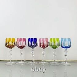 Set Of 6 Crystal Nachtmann Antika Cut To Clear Red Green Blue Wine Glasses