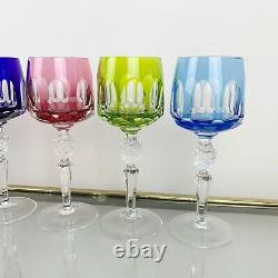 Set Of 6 Crystal Nachtmann Antika Cut To Clear Red Green Blue Wine Glasses