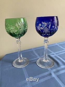 Set Of 6 Cut To Clear 8 Wine Goblets Cobalt Blue Ruby Red