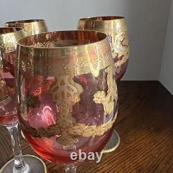 Set Of 6 J. Preziosi Lavorato A Mano Crystal Wine Glasses Etched With Gold