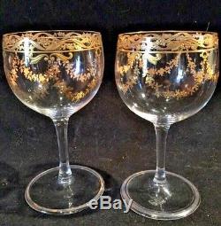 Set Of 6 Moser Wine Glasses Raised Gold Gilt Enamel Floral Garlands Hand Painted