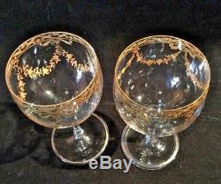 Set Of 6 Moser Wine Glasses Raised Gold Gilt Enamel Floral Garlands Hand Painted