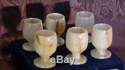 Set Of 6 Onyx Hand Carved Wine Bar Glasses Goblets Mug Cups In Original Box