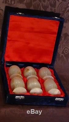 Set Of 6 Onyx Hand Carved Wine Bar Glasses Goblets Mug Cups In Original Box