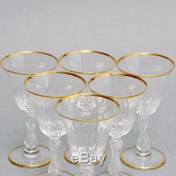Set Of(6) Saint Louis Crystal Wine Glasses Vertical Cuts & Gold Rim