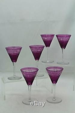 Set Of 6 St. Louis Purple To Cut To Clear Small Wines / Port Glasses
