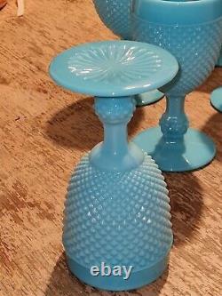 Set Of 6 Victorian Blue Milk Glass Wine Goblets / Wine Glasses Superb