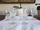 Set Of 7 Mid-20thc Vintage Etched Clear Wine Glasses Euc