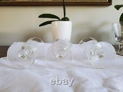 Set Of 7 Mid-20thc Vintage Etched Clear Wine Glasses Euc