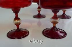 Set Of 7 Salviati Venetian Hand Blown Wine Stems In Red