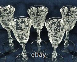 Set Of 8 Cambridge #3121 Clear Etched Rosepoint 5 7/8 Tall Wine Glasses
