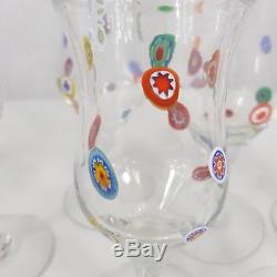 Set Of 8 Murano Wine Glasses Millefiori Cane Design Signed hand blown 18.8cm
