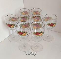 Set Of 8 Royal Albert Old Country Roses 7 1/4 Wine Glasses/Goblets Glassware