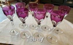 Set Of 8 Saint Louis Crystal, Paris, France Bristol Violet Wine Hock Glasses