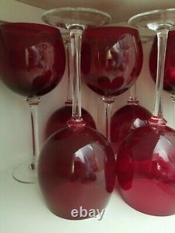 Set Of 8 Sexy Deep Ruby Red Balloon Bowl Wine Glasses With Clear Stem Excellent