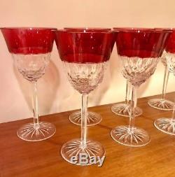 Set Of 8 Waterford SIMPLY RED Cased Cut To Clear, Water Or Wine Goblets 8 3/4