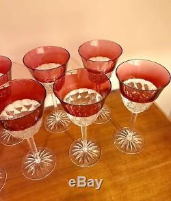 Set Of 8 Waterford SIMPLY RED Cased Cut To Clear, Water Or Wine Goblets 8 3/4