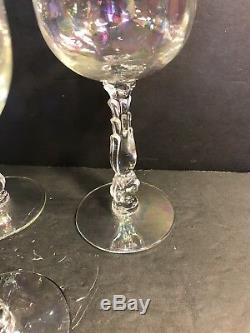 Set Of 9 Antique Fostoria Iridescent Wine Glass/ Coral Pearl / Stamped /Art Deco