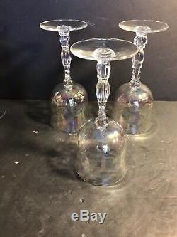 Set Of 9 Antique Fostoria Iridescent Wine Glass/ Coral Pearl / Stamped /Art Deco