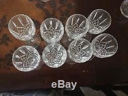 Set Of Eight (8) Waterford 7 1/8 Araglin Golden Crystal Wine Claret Glasses