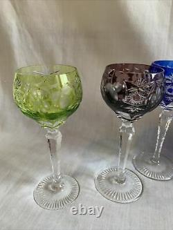 Set Of Eight Colored Vintage Nachtmann Hock Traube Wine Glasses And Decanter