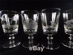 Set Of Five Royal Brierley Hunting Game Series Engraved Large Wine Glasses