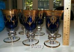Set Of Six (6) Arte Italica Cobalt Blue & Gold Wine Goblets Glasses 5 3/4