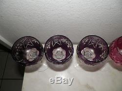 Set Of Six (6) Vintage Czech Bohemian Cut To Clear Crystal Wine Glasses 7 1/8