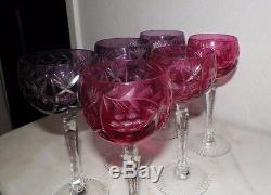 Set Of Six (6) Vintage Czech Bohemian Cut To Clear Crystal Wine Glasses 7 1/8