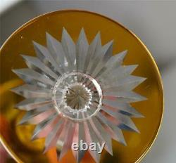 Set Of Six Bohemian Amber Cut To Clear Hock Wine Glasses Engraved Grape Vine