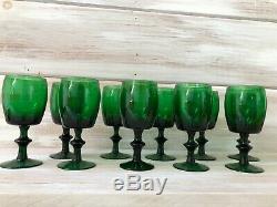 Set of 10 Mid Century Modern Gorham Reizart Water Wine Glasses Tumbler green