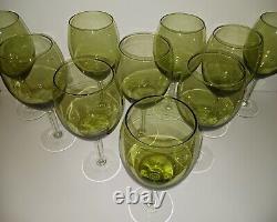 Set of 10 Olive Green with Clear Stem Large Balloon Style Wine Glasses -Set/Lot