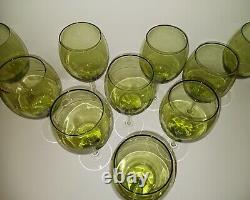 Set of 10 Olive Green with Clear Stem Large Balloon Style Wine Glasses -Set/Lot