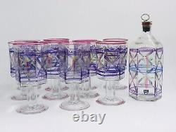 Set of 10 Orrefors Englund Hexagonal Crystal Stemmed Wine Glasses with Decanter